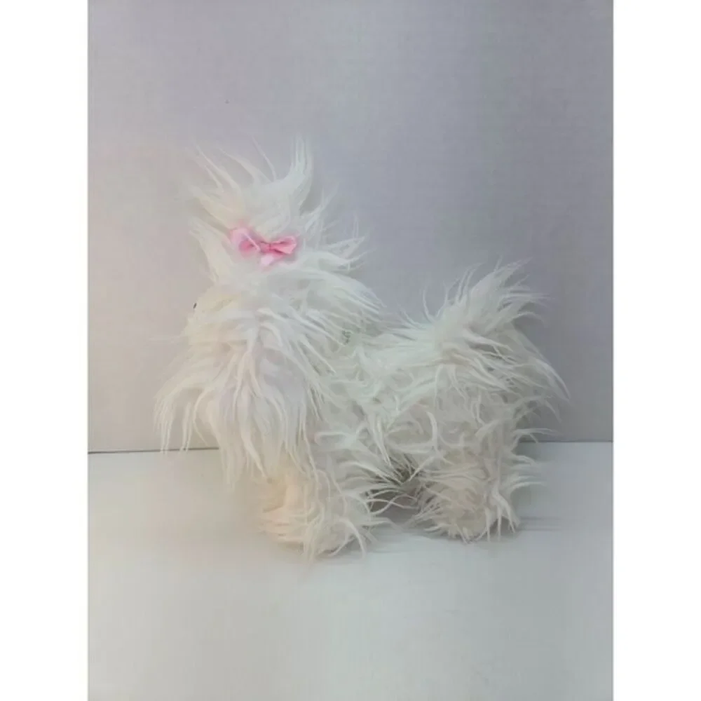 Battat White Yorkie 10"‎ Fluffy Puppy Dog Plush Stuffed Long Hair Pink Bow - Picture 2 of 4